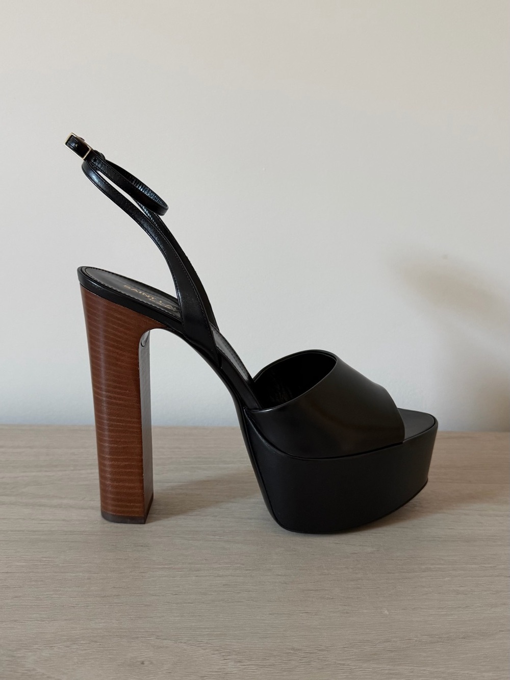 Saint Laurent 95 Leather Platform Sandals Black Leather Size 40